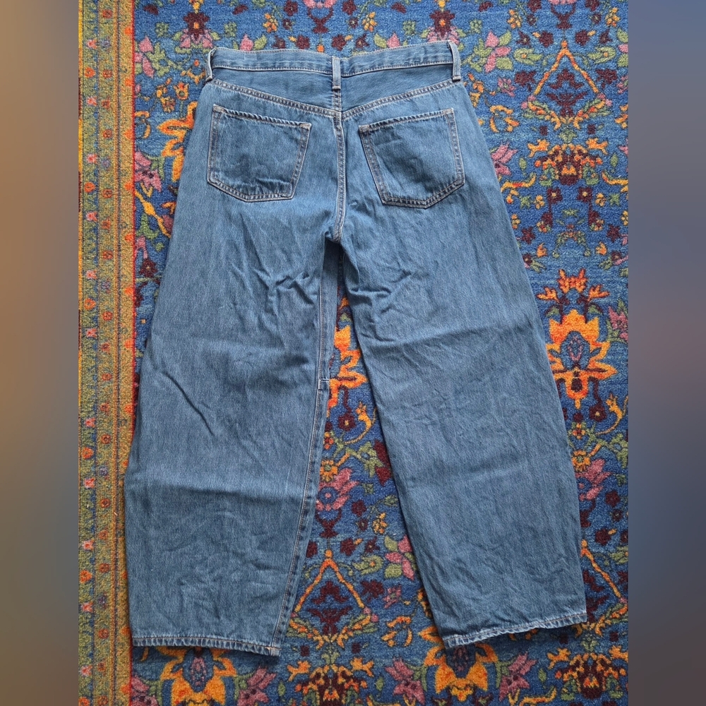 🌈 Super Old Navy Mid-Rise Baggy Barrel Leg Blue Jeans with Bow Design - Picture 8 of 8